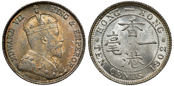 Гонконг 10 центов 1902 Эдуард VII (1901-1910) KM 13 серебро UNC 91-742