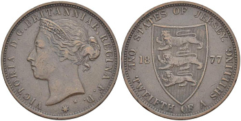 Джерси 1/12 шиллинга 1877 H, Виктория (1837-1901) KM 8 бронза 4517-1021