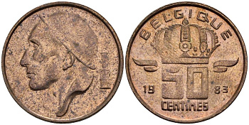 БЕЛЬГИЯ 50 САНТИМОВ 1983 BELGIQUE KM 148.1 бронза 4528-929