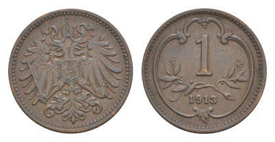 Австрия 1 геллер 1913 Франц Иосиф I (1848-1916) KM 2800 бронза 4639-962