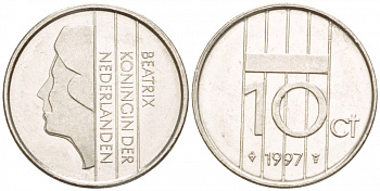 НИДЕРЛАНДЫ 10 ЦЕНТОВ 1997 БЕАТРИКС KM 203 никель 4547-934
