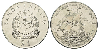 Самоа 1 тала 1972 250 лет открытию Самоа KM 11 медно-никель UNC 11-255-31