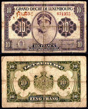 Люксембург 10 франков ND (1944) Pick 44 a (1) бумага 7116-28-3-2