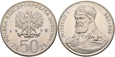 Польша 50 злотых 1979 MW, серия польские правители, герцог Мешко I (960-992) KM 100, Parchimowicz 79 медно-никель 4607-335