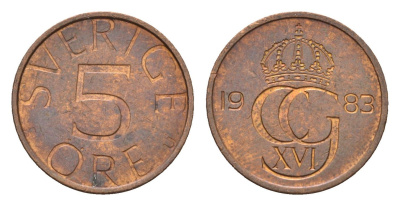 Швеция 5 эре 1983 Карл XVI Густав (1973-) KM 849 бронза 188-914
