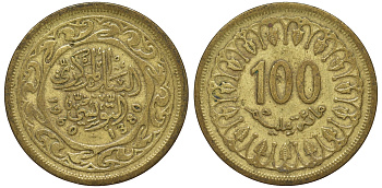 Тунис 100 миллимов 1960 KM 309 латунь 4162-441