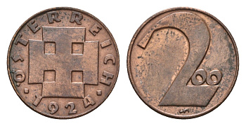 Австрия 200 крон 1924 год-тип KM 2833 бронза 4630-211