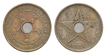 Бельгийское Конго 5 сантимов 1921 KM 17 медно-никель 4655-431