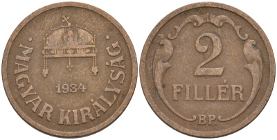Венгрия 2 филлера 1934 BP KM 506 бронза 4115-1131