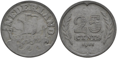 Нидерланды  25 центов 1941 KM 174 цинк 4132-256
