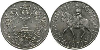 Великобритания 25 пенсов 1977 25 лет со дня коронации Елизаветы, Елизавета II (1952-2022) KM 894, Spink 4136 медно-никель UNC 107-513