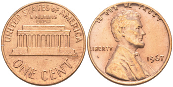 США 1 ЦЕНТ 1967 ЛИНКОЛЬН KM 201 медь цинк 188-257