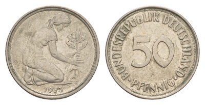ФРГ 50 пфеннигов 1973 F KM 109, J. 384 медно-никель 4613-1128