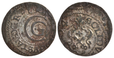 Ливония, Рига, шведская оккупация солид (шиллинг) 1654 КАРЛ X ГУСТАВ KM 50 серебро 1527-941