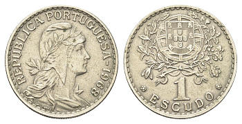Португалия 1 эскудо 1968 голова Свободы вправо KM 578 никель латунь 4660-356