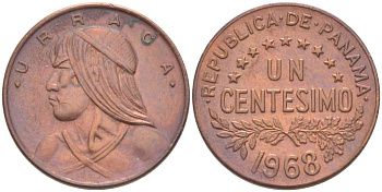 Панама 1 сентесимо 1968 Уррака KM 22 бронза 4519-616