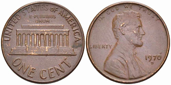 США 1 ЦЕНТ 1970 D, ЛИНКОЛЬН KM 201 медь цинк 105-611