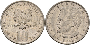 Польша 10 злотых 1984 MW, Болеслав Прус KM 73 медно-никель    4150-525