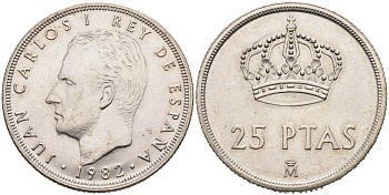 Испания 25 песет 1982 Хуан Карлос I (1975-2001) KM 424 медно-никель 4571-1254