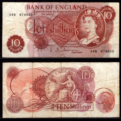 Англия 10 шиллингов ND (1960-1970) Pick 373 b бумага 6317-22-3-1