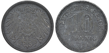ГЕРМАНИЯ 10 ПФЕННИГОВ 1921 KM 26, J. 299 цинк 45-1269