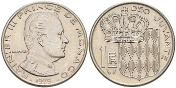 Монако 1 франк 1979 Ренье III (1949-2005) KM 140 никель 190-541