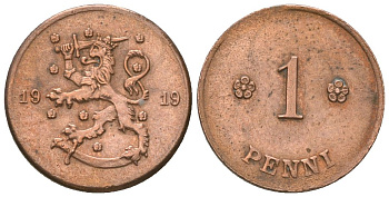 Финляндия 1 пенни 1919 KM 23 медь 4174-229