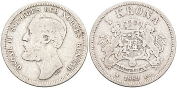 Швеция 1 крона 1889 Оскар II (1872-1907) король Швеции и Норвегии KM 747 серебро 190-843