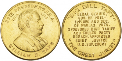 США МЕДАЛЬ ND 27-ЫЙ ПРЕЗИДЕНТ УИЛЬЯМ ТАФТ 28 мм латунь 73-426