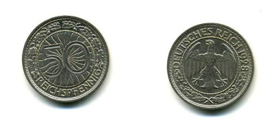 Германия 50 рейхспфеннигов 1928 A KM 49, J.324 никель 179-634