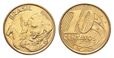 Бразилия 10 сентаво 2009 KM 649 сталь плакированная латунью UNC 4664-528