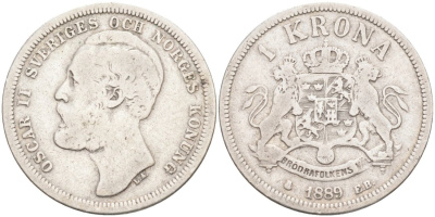 Швеция 1 крона 1889 Оскар II (1872-1907) король Швеции и Норвегии KM 747 серебро 190-843
