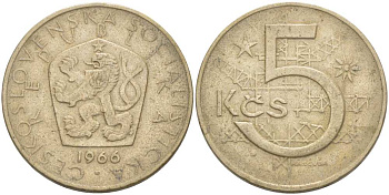 Чехословакия 5 крон 1966 KM 60 медно-никель 77-1024