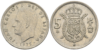Испания 5 песет 1975 (80) Хуан Карлос I (1975-2014) KM 807 медно-никель 85-741