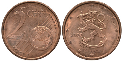 ФИНЛЯНДИЯ 2 ЕВРОЦЕНТА 2000 KM 99 сталь плакированная медью UNC 4181-441
