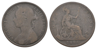 Великобритания 1 пенни 1886 Виктория (1837-1901) KM 755, Spink 3954 бронза 4661-346