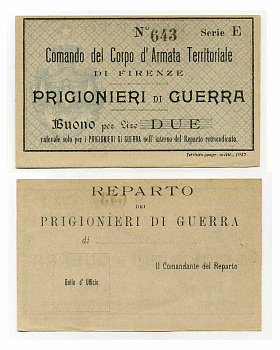 Италия 2 лиры 1917 Лагерь военнопленных во Флоренции C-5639 бумага UNC (пресс) 000-00-00