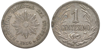 Уругвай 1 сентесимо 1924 KM 19 медно-никель 4169-646