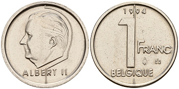 Бельгия 1 франк 1994 Belgique, Альберт II (1993-2013) KM 187 железо плакированное никелем    4598-123