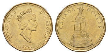 Канада 1 доллар 1994 Национальный мемориал KM 248 никель плакированная бронзой 4652-1157