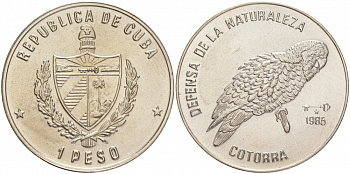Куба 1 песо 1985 серия природный заповедник, попугай KM 183 медно-никель UNC 1526-822