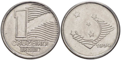 Бразилия 1 крузейро 1990 KM 617 нержавеющая сталь 201-765