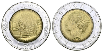 ИТАЛИЯ 500 ЛИР 1991 KM 111 биметалл 4385-554