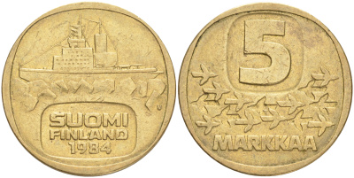 ФИНЛЯНДИЯ 5 МАРОК 1984 N ЛЕДОКОЛ KM 57 алюминиевая бронза 4556-922