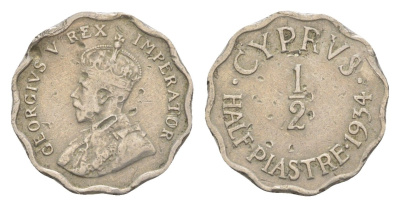 Кипр 1/2 пиастра 1934 Георг V (1910-1936), год-тип KM 20 медно-никель 4649-1129
