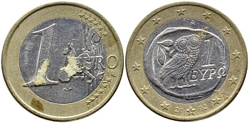 Греция 1 евро 2002 KM 187 биметалл 4390-1156