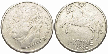 НОРВЕГИЯ 1 КРОНА 1962 ЛОШАДЬ KM 409 медно-никель 84-247