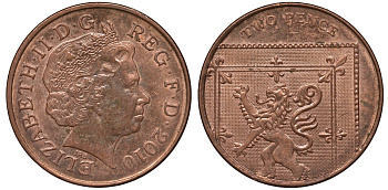 Великобритания 2 пенса 2010 Елизавета II (1952-2022) KM 1108, Spink 4691 (C6) сталь плакированная медью 4122-854