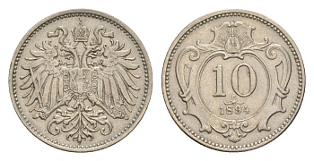 Австрия 10 геллеров 1894 Франц Иосиф I (1848-1916) KM 2802 никель 4639-1036