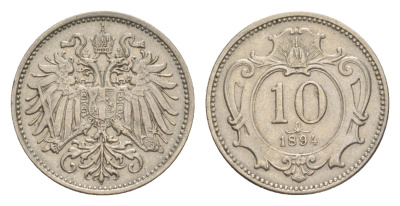 Австрия 10 геллеров 1894 Франц Иосиф I (1848-1916) KM 2802 никель 4639-1036